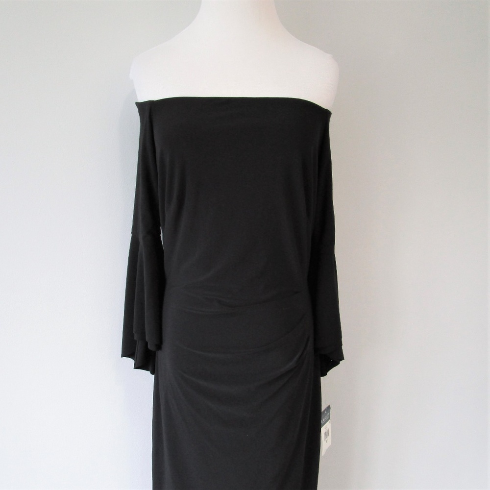 NWT Black Off Shoulder Bell Sleeve Cocktail Dress - Picture 3 of 8